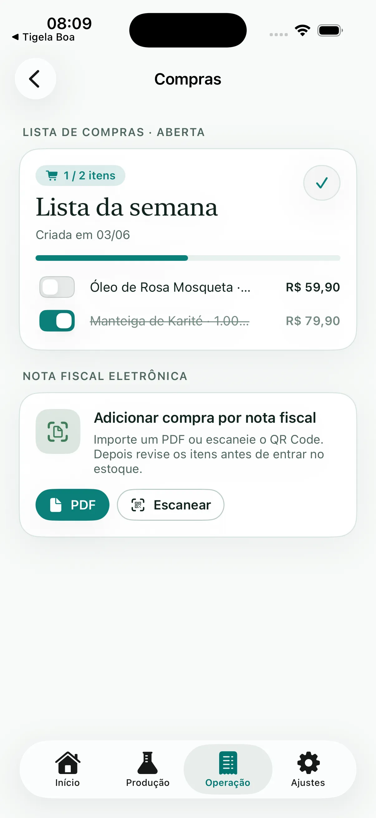 Artisan View: controle de estoque com entrada por nota fiscal (NF-e)