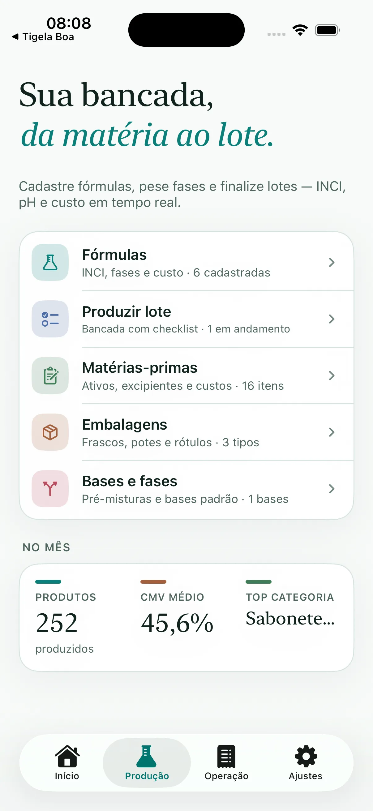 Artisan View: produção de lotes de cosméticos artesanais
